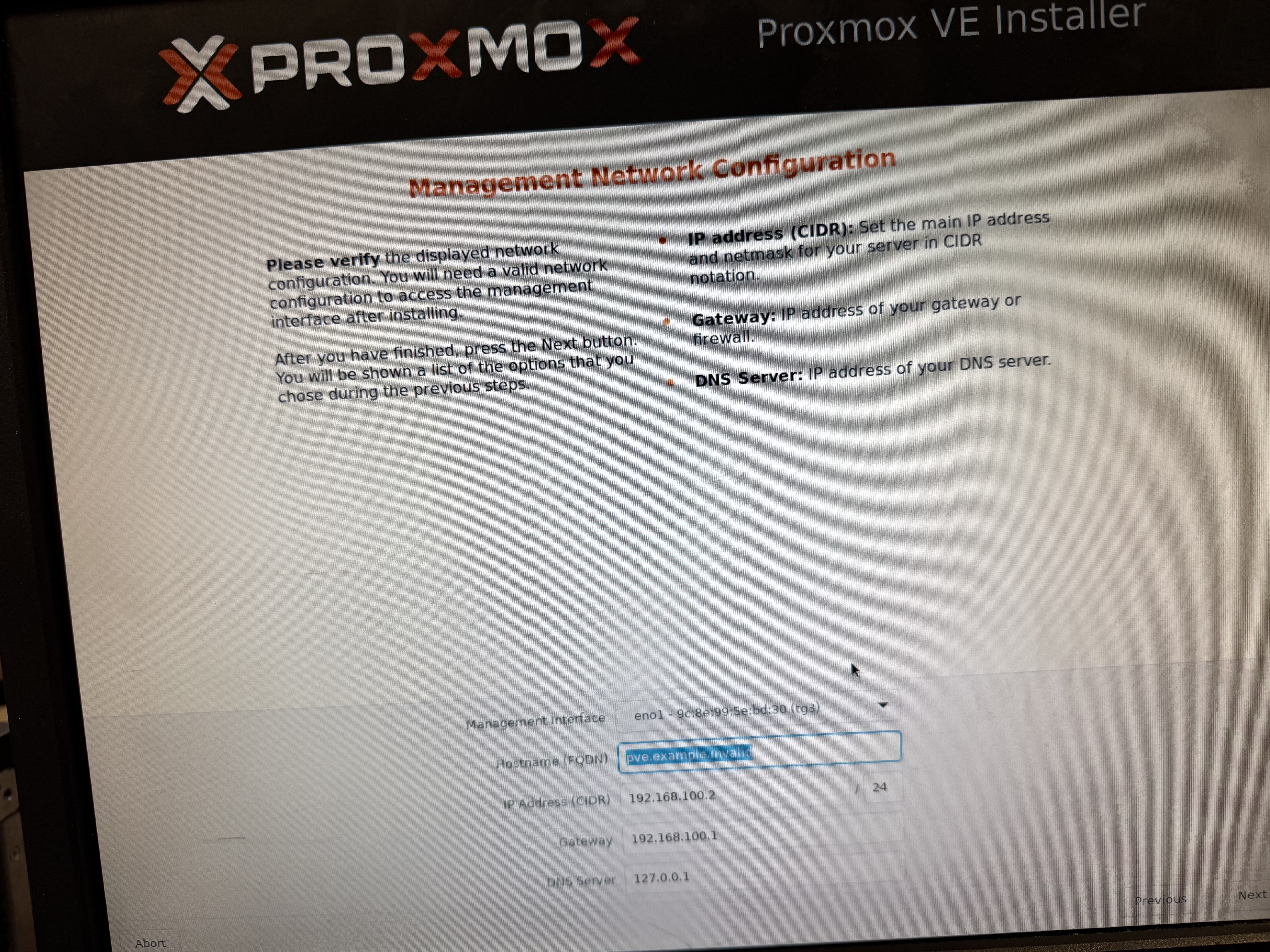 Proxmox network config
