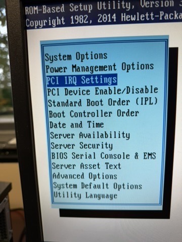 HP ProLiant ROM-Based Setup Utility F9 BIOS menu