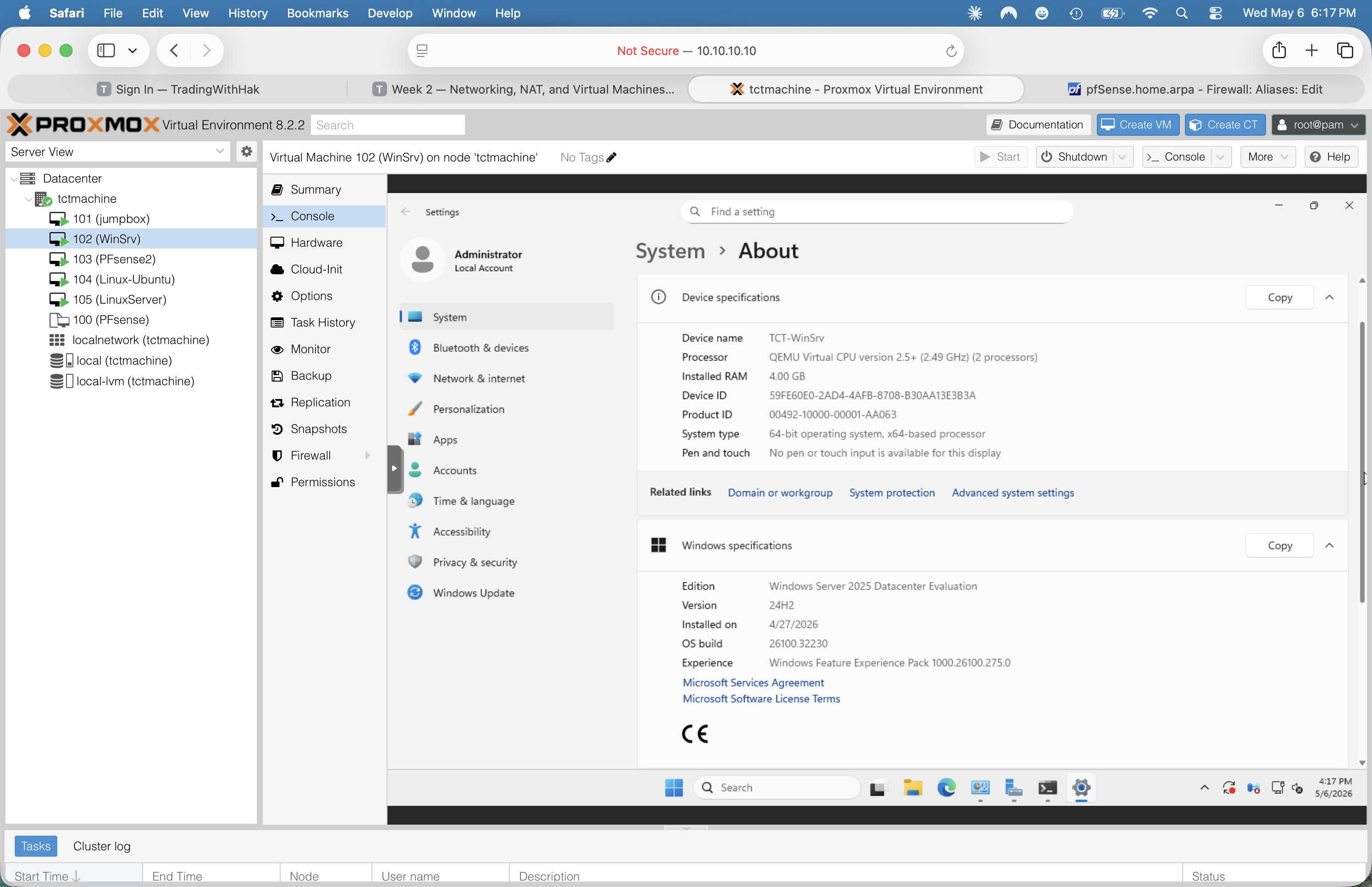WinSrv About page